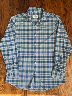 Mizzen+Main Blue & Green Plaid Performance Button-Down Shirt